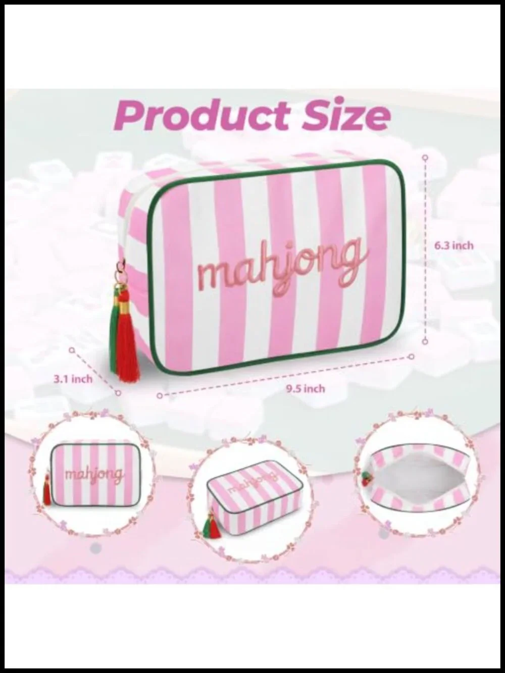 Embroidered Mahjong Tile Storage Bag, Fits 166 Tiles, Travel Game Accessory,
